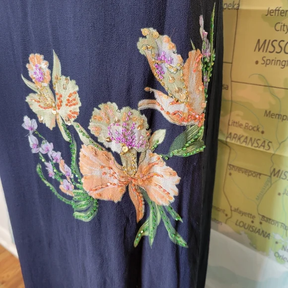 Robbie Bee 100% Silk  floral Navy Sleeveless Dress Size 10 - Picture 2 of 14